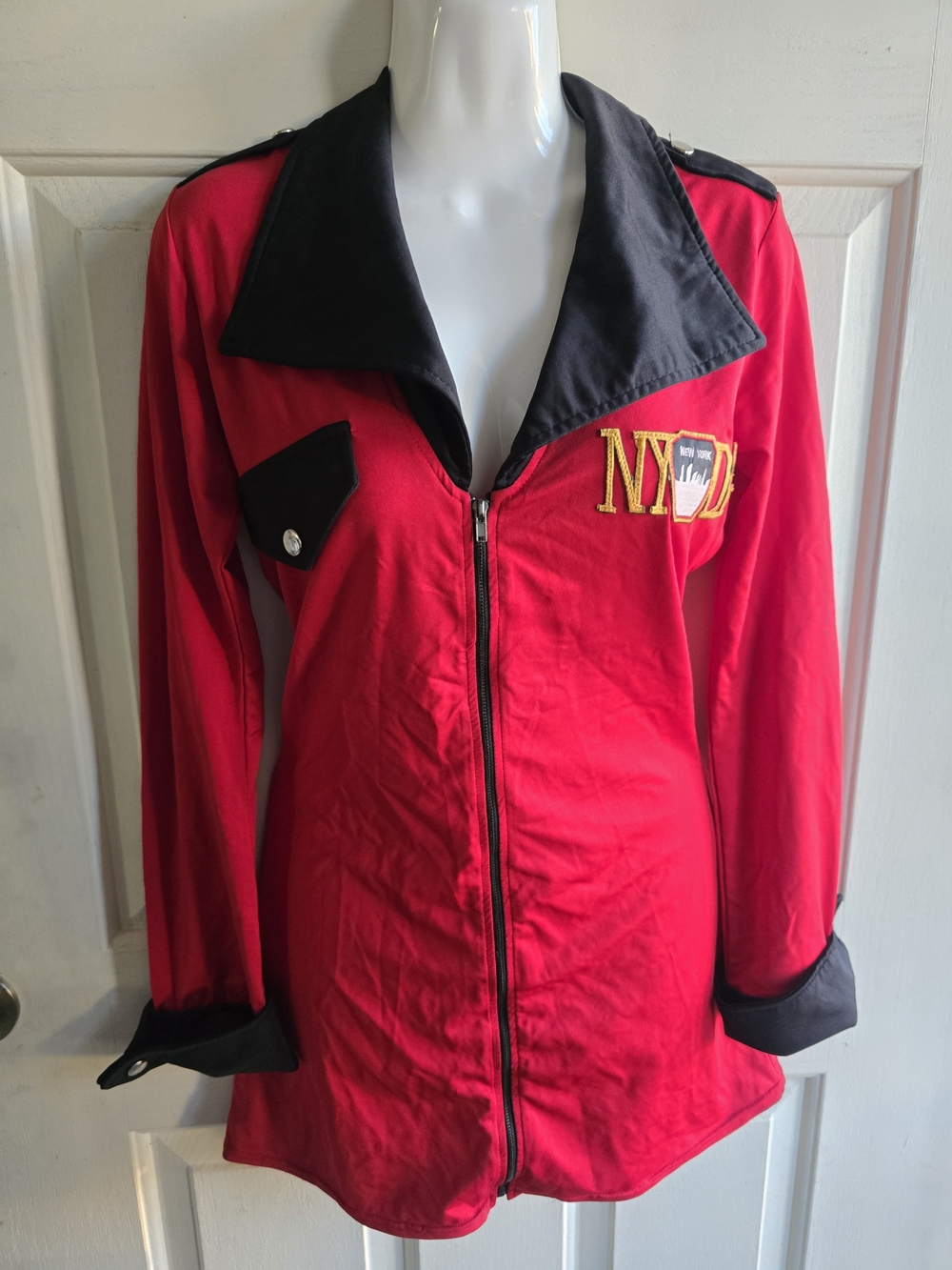 Forplay Red and Black Zip-Front Sexy Fire Fighter Dress